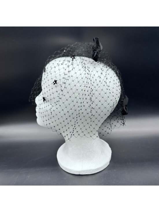 Vintage Black Veil Stars Bows Mid Century Headpiece Costume Accessory Retro Chic main image 7